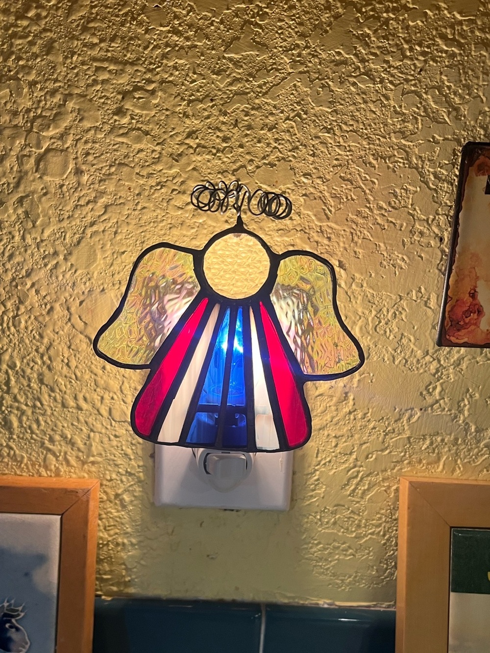 Stained Glass Angel Night Light - Red, White & Blue